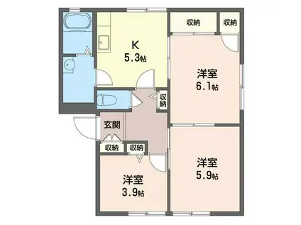 エクセルグレイ大宮D棟(3DK/1階)の間取り写真