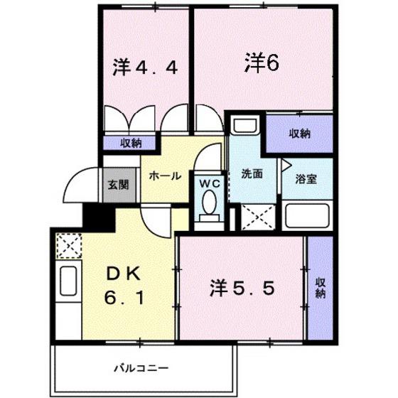 ニューエルディム花水木B(3DK/3階)の間取り写真