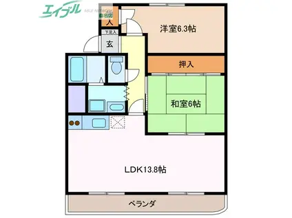 リゾン学南(2LDK/3階)の間取り写真