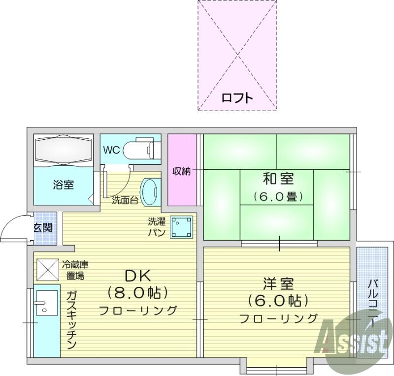 ブレーンK(2DK/2階)の間取り写真