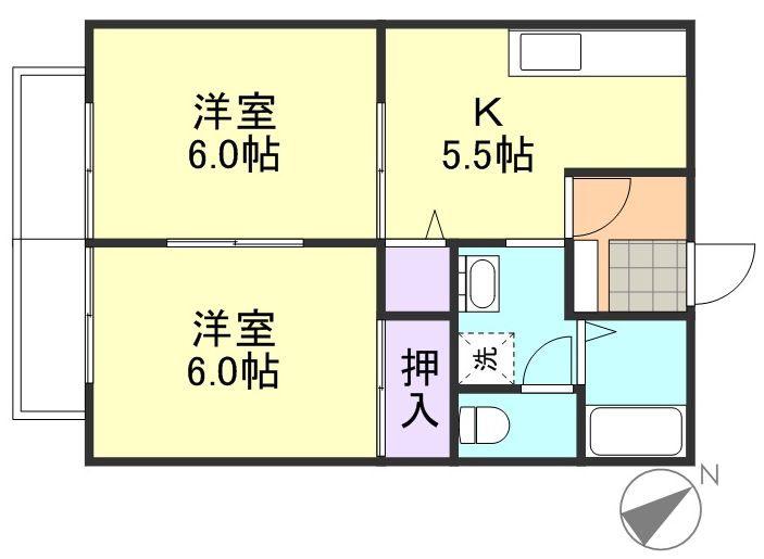 エンデバーB棟(2DK/2階)の間取り写真