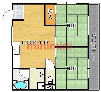 シャトーかわもと(2LDK/3階)の間取り写真