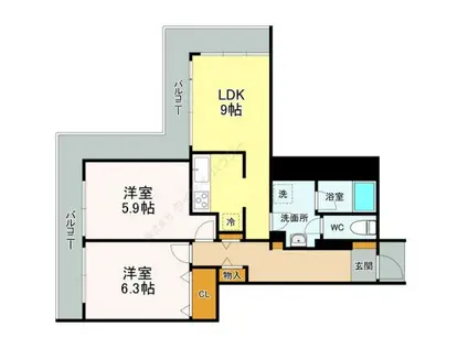 アルザ・ブルータワー(2LDK/14階)の間取り写真