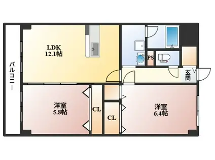 マロン・フォレスト豊中(2LDK/2階)の間取り写真