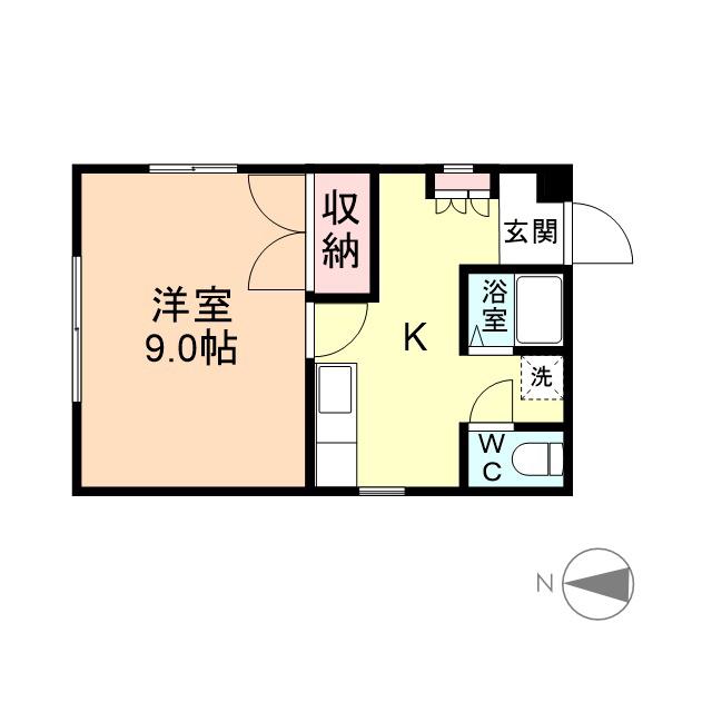 ハイツ長柄(1K/2階)の間取り写真