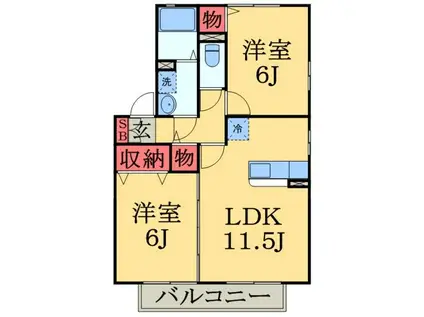ロジュマンミヤカイドウB(2LDK/2階)の間取り写真