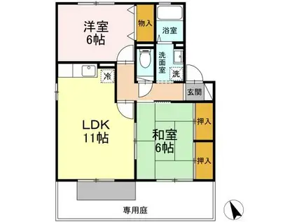 ハイツリリーB棟(2LDK/1階)の間取り写真