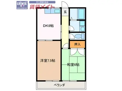 サンリバーハイツ(2DK/2階)の間取り写真