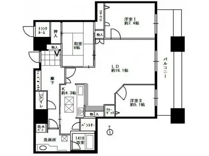 コアマンション大手門タワー(3LDK/9階)の間取り写真