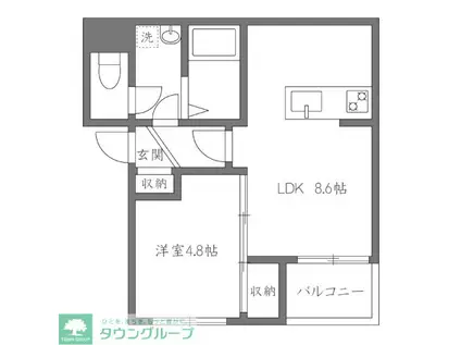 タウンコート飯田橋(1LDK/2階)の間取り写真