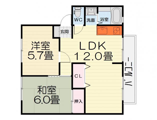 ウインディア草部(2LDK/2階)の間取り写真