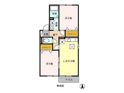 ディアコートB(2LDK/1階)の間取り写真