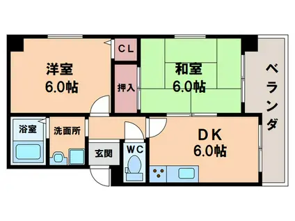 エクリーズ桑津(2DK/3階)の間取り写真