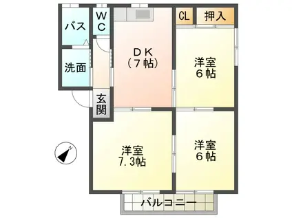 ハイツ今渡D(3DK/1階)の間取り写真