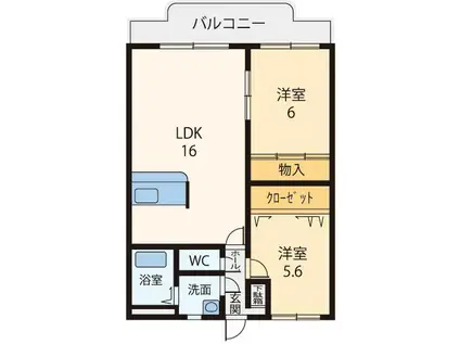 プランドール大和八木(2LDK/1階)の間取り写真