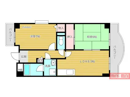ベルハイム鴻池(2LDK/5階)の間取り写真
