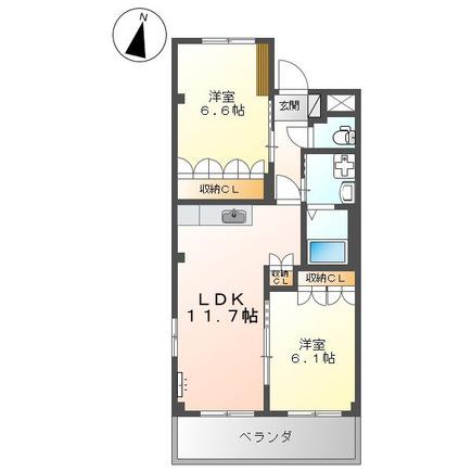 カンパーニュハウス ヒロ(2LDK/2階)の間取り写真