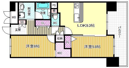 ベリー海老江(2DK/15階)の間取り写真