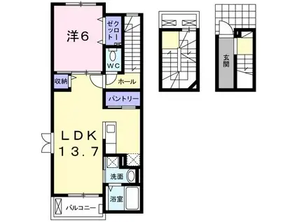 アクアビュー石山(1LDK/3階)の間取り写真