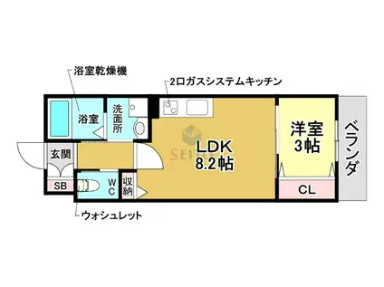 クレストフォルム庄内花のみち(1LDK/1階)の間取り写真