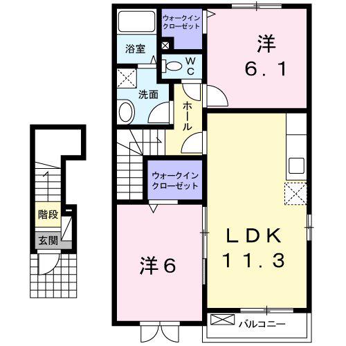 ウエストインA(2LDK/2階)の間取り写真