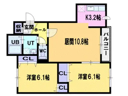 ヴィラソレイユ(2LDK/2階)の間取り写真