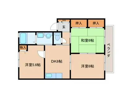 パイン法隆寺(3DK/2階)の間取り写真