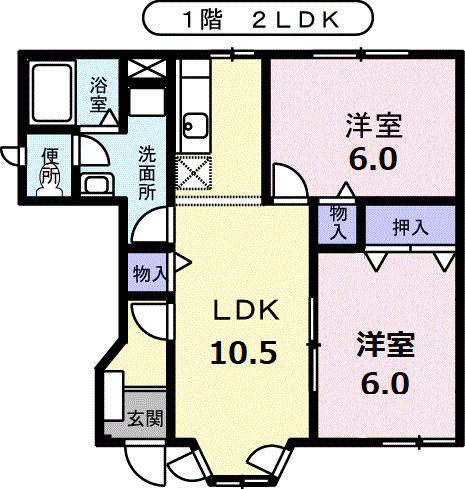 ニューセトル(2LDK/1階)の間取り写真