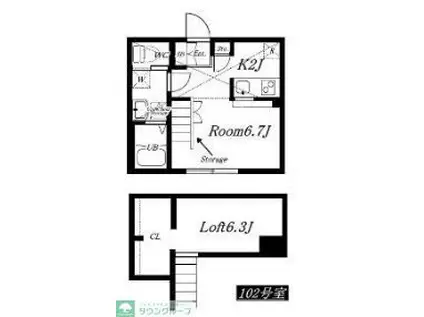 PRIMA ART 海老名(1K/1階)の間取り写真