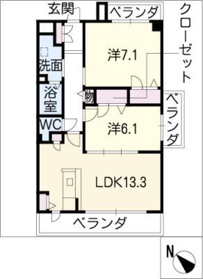 エクセル森越(2LDK/4階)の間取り写真