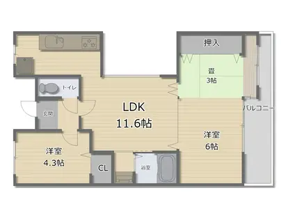 ハイマート柏原MAC(2LDK/9階)の間取り写真