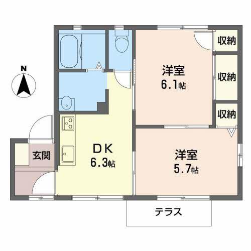 フォーレスひらつか(2DK/1階)の間取り写真