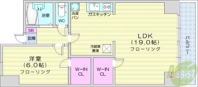 二軒茶屋グランドハイツ(1LDK/7階)の間取り写真