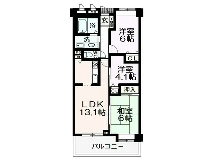 シャルマンフジ泉大津ロイヤルガーデン(3LDK/5階)の間取り写真