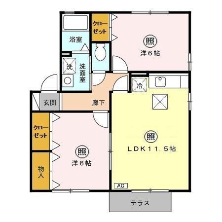 グレイスコートA/B/C(2LDK/1階)の間取り写真