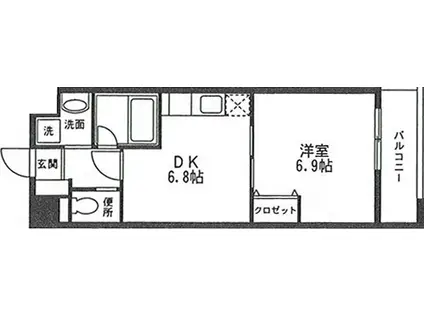 かむろ坂サンハイツ(1DK/7階)の間取り写真