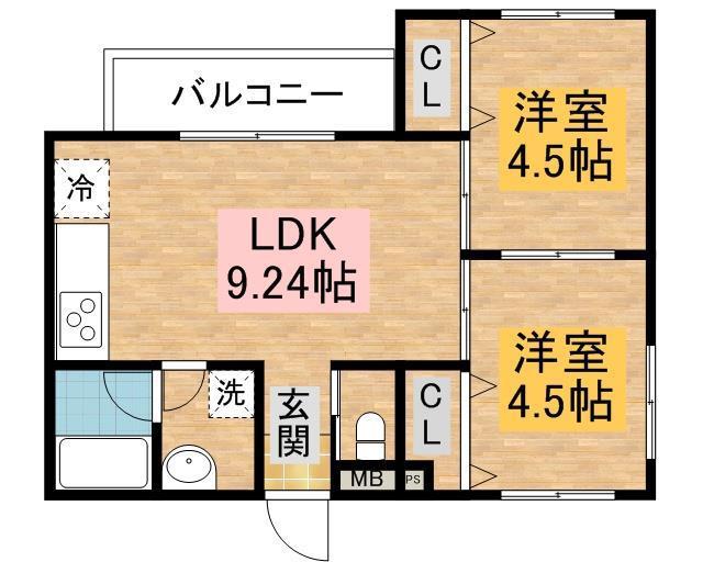 アミティ女神(2LDK/2階)の間取り写真