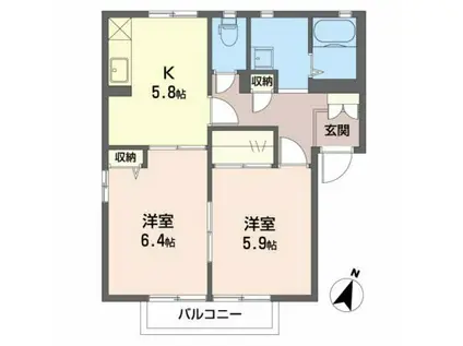 サンワールド マツオ B棟(2K/1階)の間取り写真