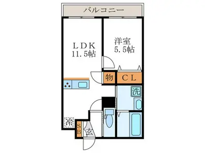 クラルテ桂川(1LDK/5階)の間取り写真
