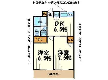 エリントン(2DK/2階)の間取り写真