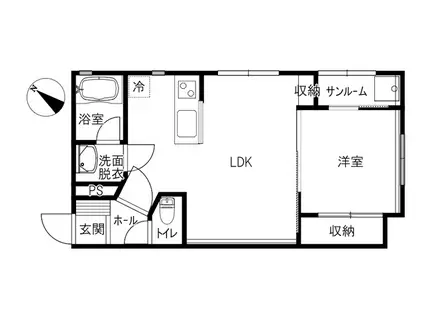 OLUOLU B棟(1LDK/1階)の間取り写真