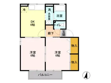 パーチェ B(2DK/2階)の間取り写真