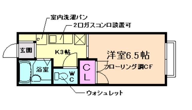 クリオコート箕面(1K/2階)の間取り写真