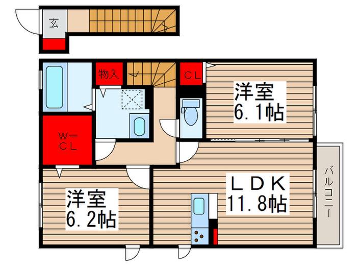 アマービレ B棟(2LDK/2階)の間取り写真