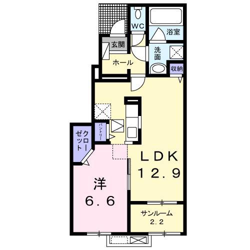 プルミエール手屋II(1LDK/1階)の間取り写真