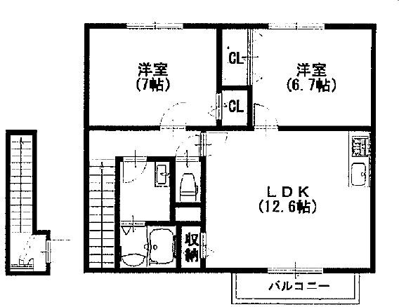 ソレアード本荘弐番館(2LDK/2階)の間取り写真