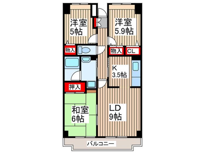 ルテシア新狭山(3LDK/3階)の間取り写真