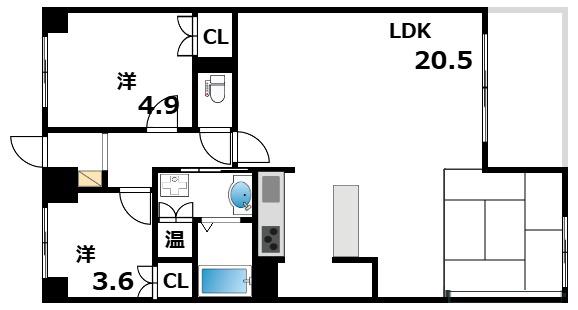 万葉ハイツ元町(2LDK/7階)の間取り写真