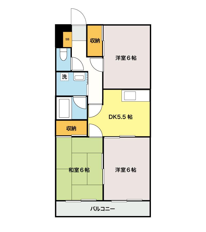 エクシヴ宮の上(3DK/3階)の間取り写真