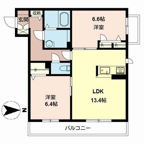 シャーメゾンジオートリテラス(2LDK/3階)の間取り写真